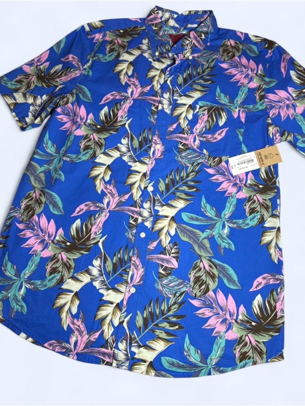 The Foundry Supply Co. Blue Tropical Leaf Short Sleeve Shirt